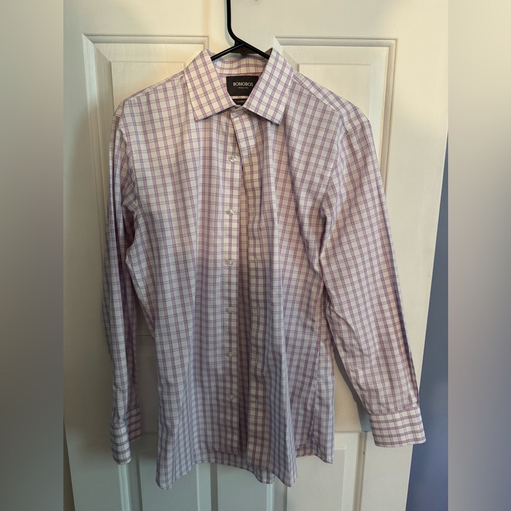 Bonobos Purple Checkered Dress Shirt in Tailored Fit 15 1/2 33